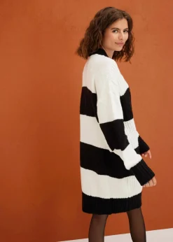 bonprix Bekleidung·Umstandsmode|Strickmode^Gestreiftes Strickkleid mit Zopfmuster schwarz/wollweiß gestreift