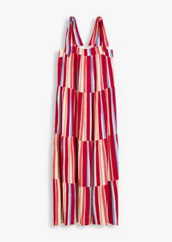 bonprix Kleider|Nachhaltigere Materialien^gestreiftes Trägerkleid aus strukturierter Viskose mohnrot/helllachs/weiß gestreift
