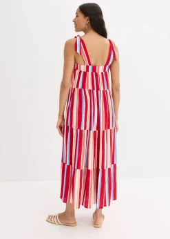bonprix Kleider|Nachhaltigere Materialien^gestreiftes Trägerkleid aus strukturierter Viskose mohnrot/helllachs/weiß gestreift