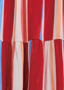 bonprix Kleider|Nachhaltigere Materialien^gestreiftes Trägerkleid aus strukturierter Viskose mohnrot/helllachs/weiß gestreift
