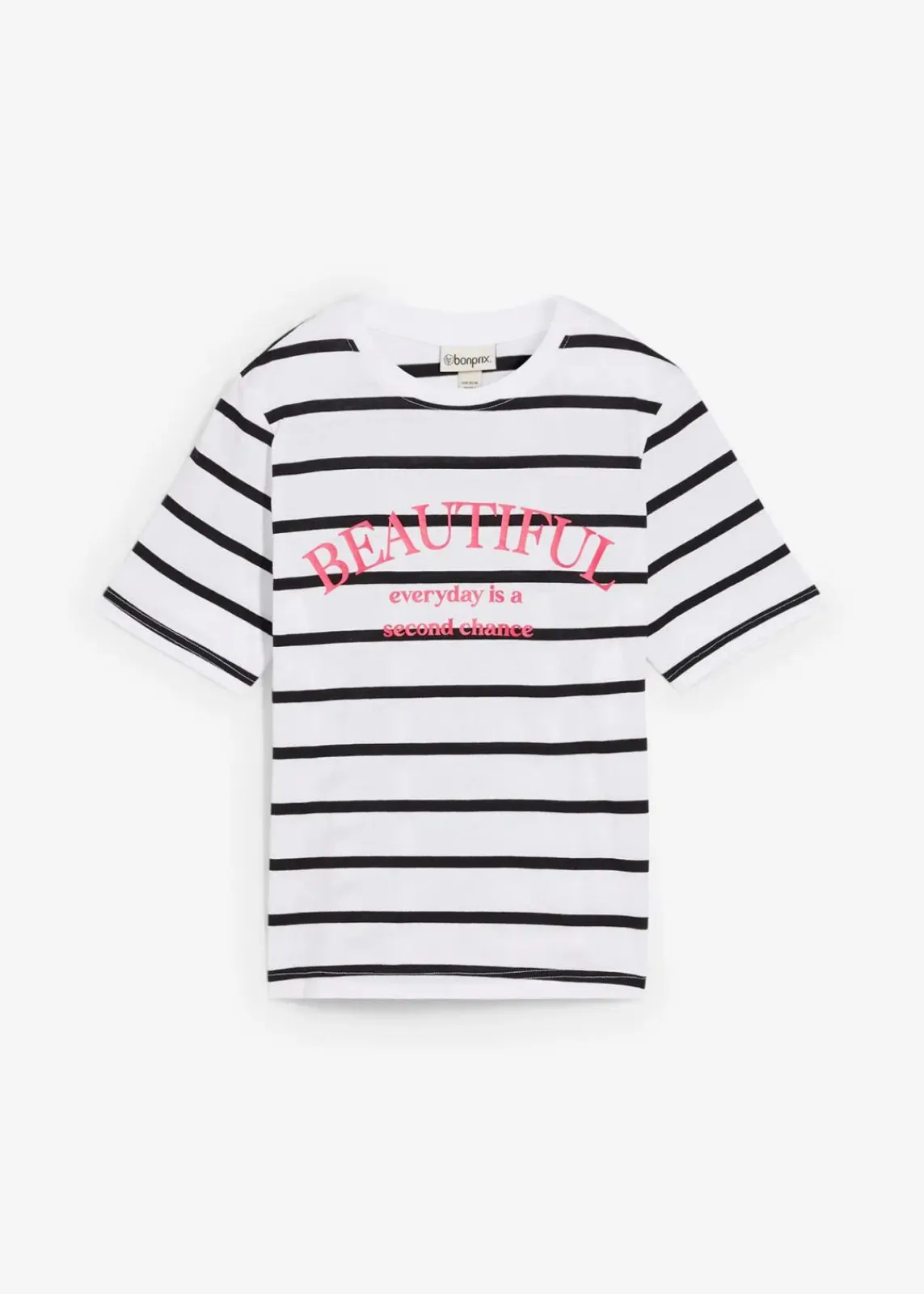 bonprix Shirts & Tops|Nachhaltigere Materialien^Gestreiftes T-Shirt aus reiner Baumwolle weiß/schwarz/hibiskuspink