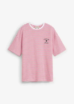 bonprix Shirts & Tops|Nachhaltigere Materialien^Gestreiftes T-Shirt mit Stickerei rot/weiß gestreift