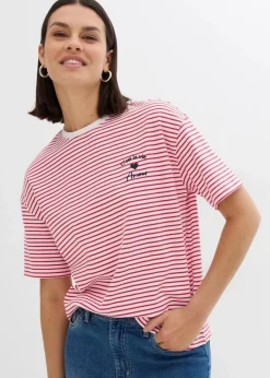 bonprix Shirts & Tops|Nachhaltigere Materialien^Gestreiftes T-Shirt mit Stickerei rot/weiß gestreift