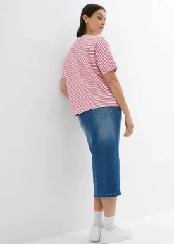 bonprix Shirts & Tops|Nachhaltigere Materialien^Gestreiftes T-Shirt mit Stickerei rot/weiß gestreift
