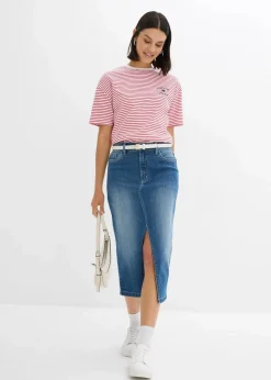 bonprix Shirts & Tops|Nachhaltigere Materialien^Gestreiftes T-Shirt mit Stickerei rot/weiß gestreift