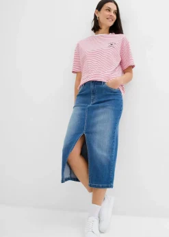 bonprix Shirts & Tops|Nachhaltigere Materialien^Gestreiftes T-Shirt mit Stickerei rot/weiß gestreift