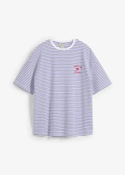 bonprix Nachhaltigere Materialien|Shirts & Tops^Gestreiftes T-Shirt mit Stickerei dunkelblau/weiß gestreift
