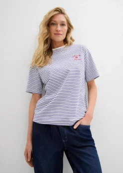 bonprix Nachhaltigere Materialien|Shirts & Tops^Gestreiftes T-Shirt mit Stickerei dunkelblau/weiß gestreift