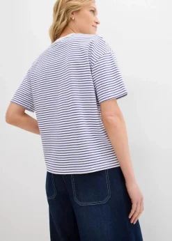 bonprix Nachhaltigere Materialien|Shirts & Tops^Gestreiftes T-Shirt mit Stickerei dunkelblau/weiß gestreift