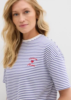 bonprix Nachhaltigere Materialien|Shirts & Tops^Gestreiftes T-Shirt mit Stickerei dunkelblau/weiß gestreift