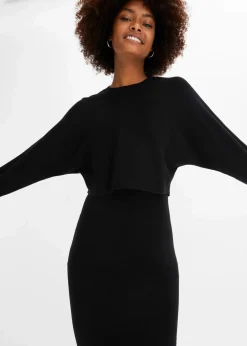 bonprix Bekleidung·Pullover & Strickjacken|Nachhaltigere Materialien^Gestricktes Kleiderset (2-tlg. Set) schwarz