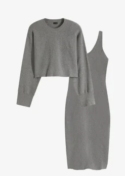 bonprix Kleider|Nachhaltigere Materialien^Gestricktes Kleiderset (2-tlg. Set) grau meliert meliert