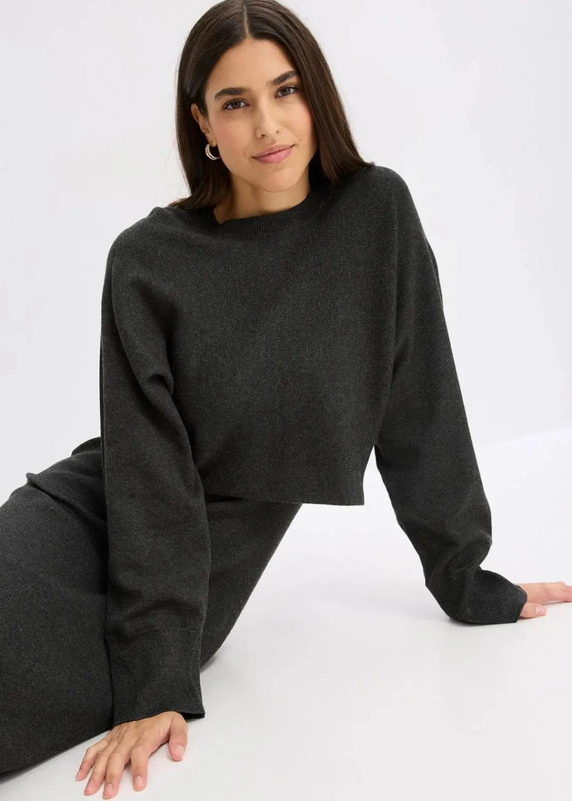 bonprix Kleider|Nachhaltigere Materialien^Gestricktes Kleiderset (2-tlg. Set) anthrazit meliert