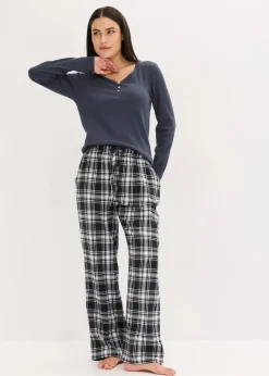 bonprix Wäsche·Nachtwäsche|Nachtwäsche^Gewebte Pyjamahose aus Flanell schwarz/weiß kariert
