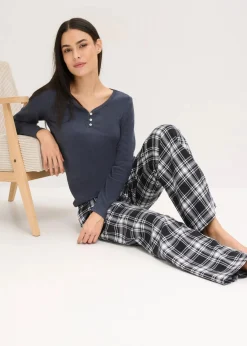 bonprix Wäsche·Nachtwäsche|Nachtwäsche^Gewebte Pyjamahose aus Flanell schwarz/weiß kariert