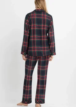 bonprix Wäsche·Nachtwäsche|Nachtwäsche^Gewebter Flanell Pyjama dunkelblau kariert