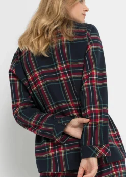 bonprix Wäsche·Nachtwäsche|Nachtwäsche^Gewebter Flanell Pyjama dunkelblau kariert