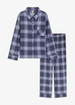 bonprix Wäsche·Nachtwäsche|Nachtwäsche^Gewebter Flanell Pyjama dunkelblau kariert