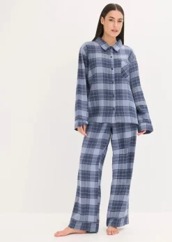bonprix Wäsche·Nachtwäsche|Nachtwäsche^Gewebter Flanell Pyjama dunkelblau kariert