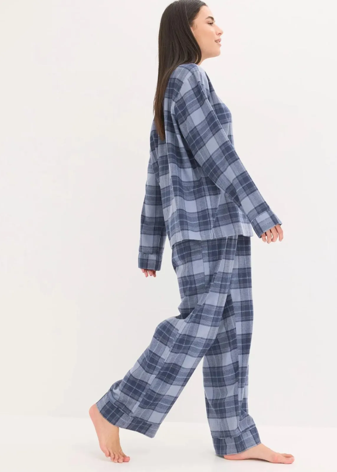 bonprix Wäsche·Nachtwäsche|Nachtwäsche^Gewebter Flanell Pyjama dunkelblau kariert