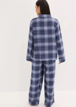 bonprix Wäsche·Nachtwäsche|Nachtwäsche^Gewebter Flanell Pyjama dunkelblau kariert