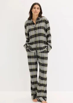 bonprix Wäsche·Nachtwäsche|Nachtwäsche^Gewebter Flanell Pyjama schwarz kariert