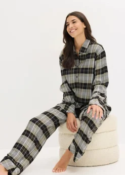 bonprix Wäsche·Nachtwäsche|Nachtwäsche^Gewebter Flanell Pyjama schwarz kariert