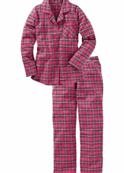 bonprix Wäsche·Nachtwäsche|Nachtwäsche^Gewebter Flanell Pyjama dunkelpink kariert