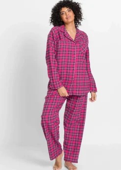 bonprix Wäsche·Nachtwäsche|Nachtwäsche^Gewebter Flanell Pyjama dunkelpink kariert