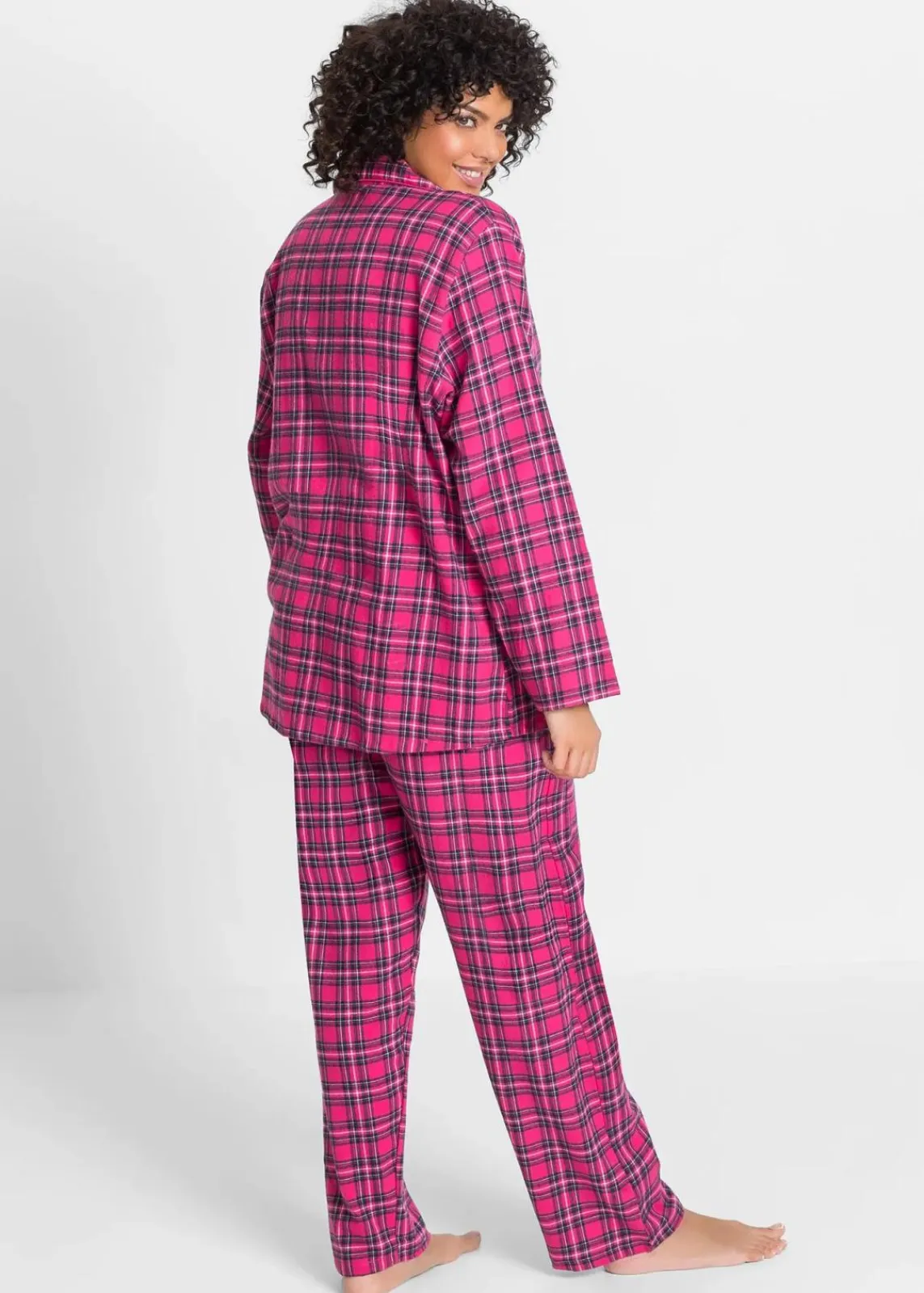 bonprix Wäsche·Nachtwäsche|Nachtwäsche^Gewebter Flanell Pyjama dunkelpink kariert