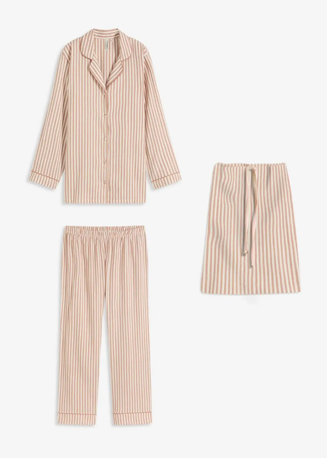 bonprix Nachtwäsche|Wäsche·Nachtwäsche^Gewebter Flanell Pyjama mit Geschenktasche schokosorbet/wollweiß gestreift