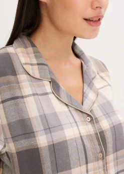bonprix Wäsche·Nachtwäsche|Nachtwäsche^Gewebter Flanell Pyjama mit Glitzergarn und Geschenktasche naturbeige/grau kariert