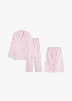 bonprix Wäsche·Nachtwäsche|Nachtwäsche^Gewebter Flanell Pyjama mit Geschenktasche rauchorchidee/hellrosa gestreift