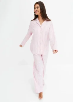 bonprix Wäsche·Nachtwäsche|Nachtwäsche^Gewebter Flanell Pyjama mit Geschenktasche rauchorchidee/hellrosa gestreift