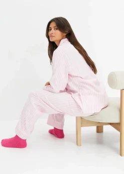 bonprix Wäsche·Nachtwäsche|Nachtwäsche^Gewebter Flanell Pyjama mit Geschenktasche rauchorchidee/hellrosa gestreift