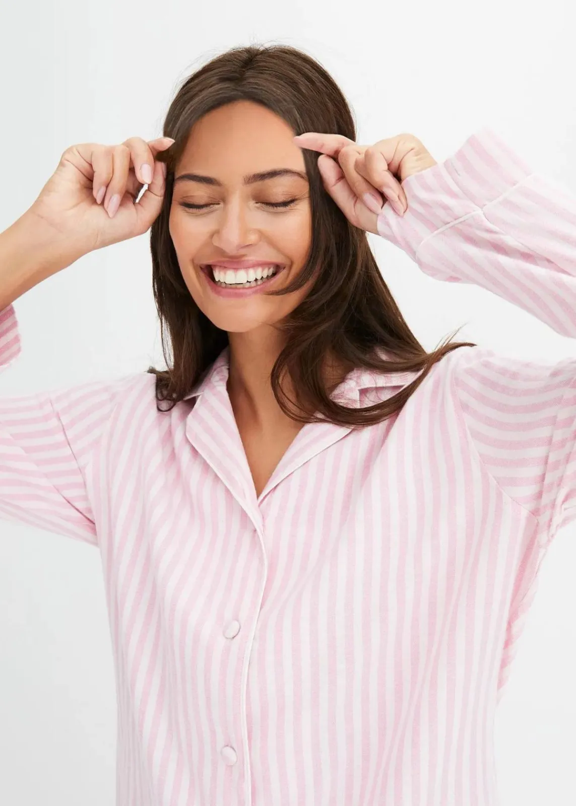 bonprix Wäsche·Nachtwäsche|Nachtwäsche^Gewebter Flanell Pyjama mit Geschenktasche rauchorchidee/hellrosa gestreift