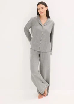 bonprix Wäsche·Nachtwäsche|Nachtwäsche^Gewebter Flanell Pyjama mit Fischgrätmuster anthrazit gemustert