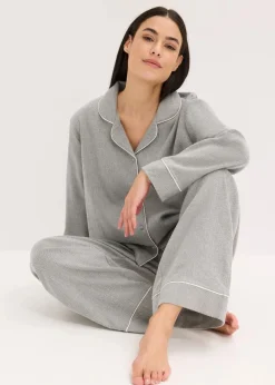 bonprix Wäsche·Nachtwäsche|Nachtwäsche^Gewebter Flanell Pyjama mit Fischgrätmuster anthrazit gemustert