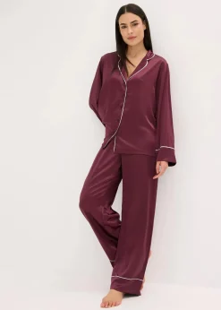bonprix Wäsche·Nachtwäsche|Nachtwäsche^Gewebter Pyjama aus glänzendem Satin weinrot