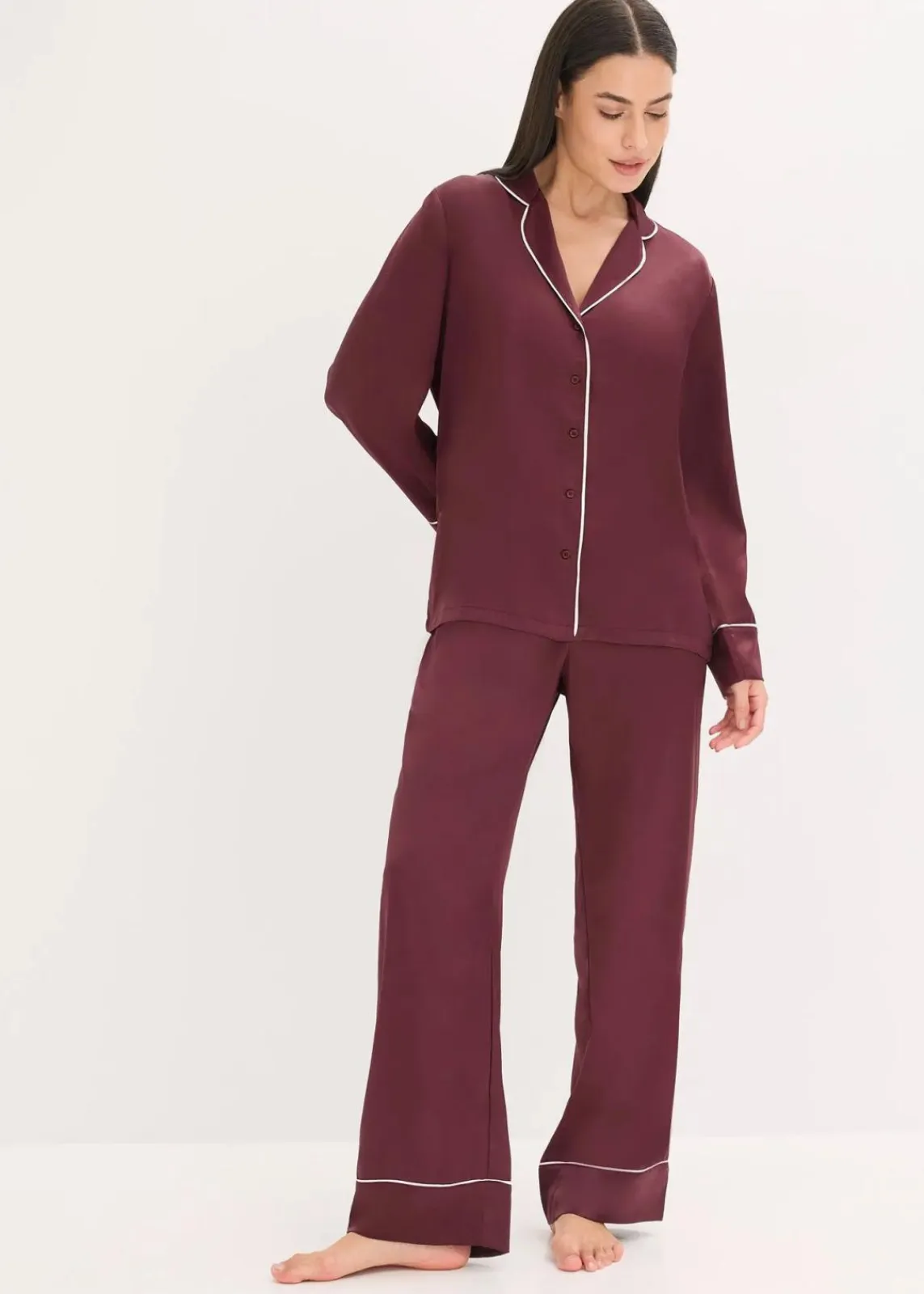 bonprix Wäsche·Nachtwäsche|Nachtwäsche^Gewebter Pyjama aus glänzendem Satin weinrot