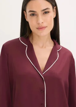 bonprix Wäsche·Nachtwäsche|Nachtwäsche^Gewebter Pyjama aus glänzendem Satin weinrot