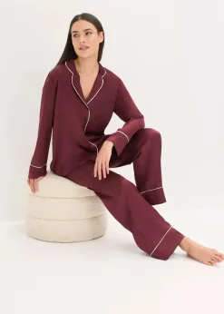 bonprix Wäsche·Nachtwäsche|Nachtwäsche^Gewebter Pyjama aus glänzendem Satin weinrot