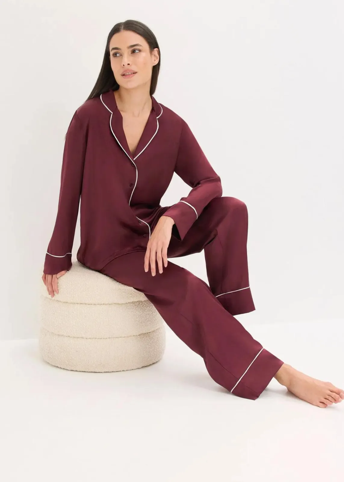 bonprix Wäsche·Nachtwäsche|Nachtwäsche^Gewebter Pyjama aus glänzendem Satin weinrot