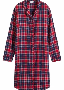 bonprix Wäsche·Nachtwäsche|Nachtwäsche^Gewebtes Nachthemd aus Flanell mit Knopfleiste rot kariert