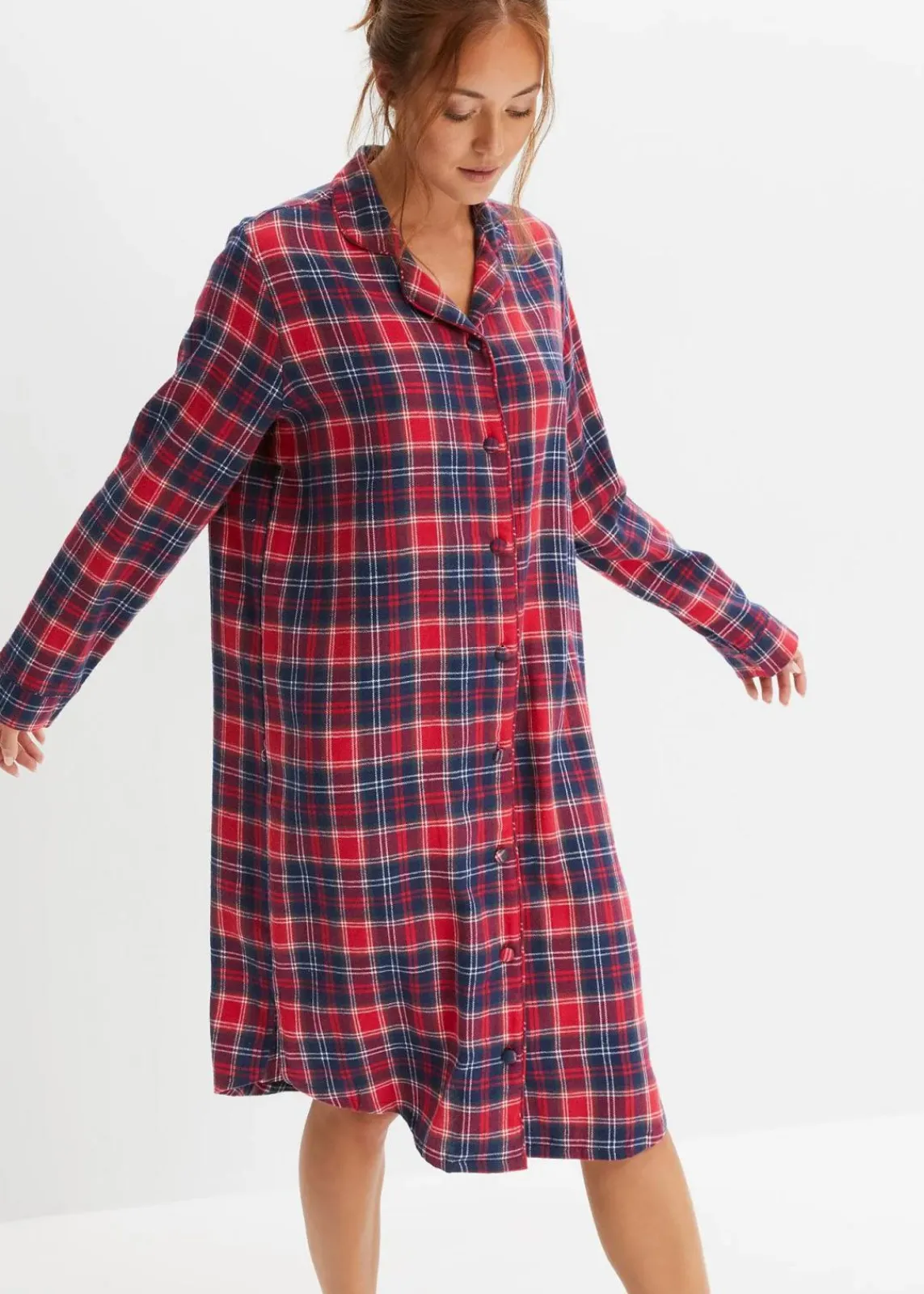 bonprix Wäsche·Nachtwäsche|Nachtwäsche^Gewebtes Nachthemd aus Flanell mit Knopfleiste rot kariert