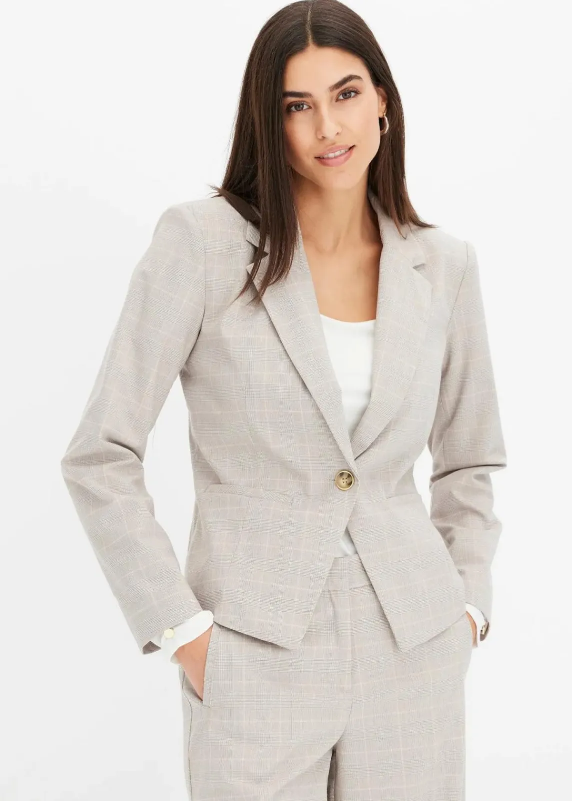 bonprix Bekleidung·Basics|Blazer^Glencheck Blazer hellgrau/hellrosa kariert