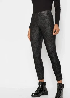 bonprix Bekleidung·Kleider|Hosen^Glitzer Leggings aus Samt schwarz/silber