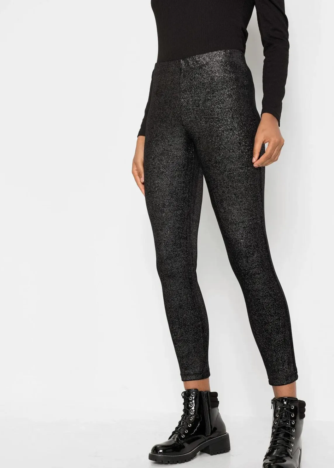 bonprix Bekleidung·Kleider|Hosen^Glitzer Leggings aus Samt schwarz/silber