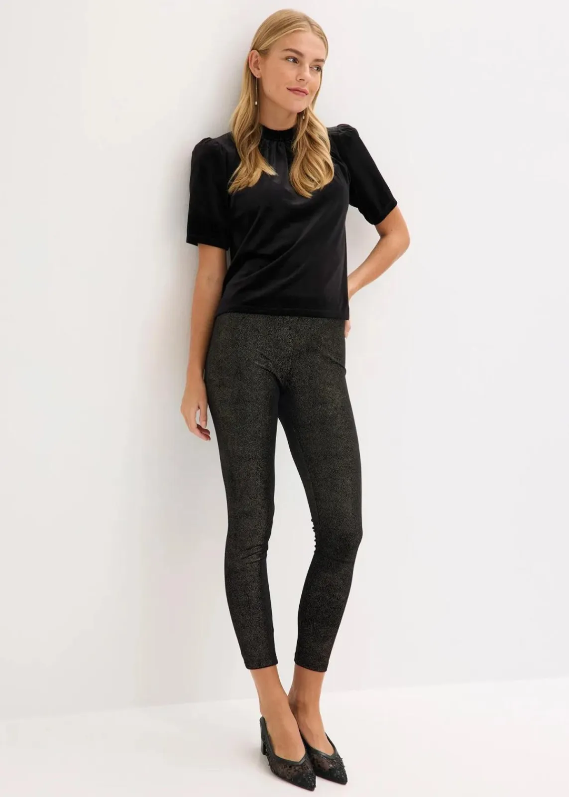 bonprix Hosen|Bekleidung·Kleider^Glitzer Leggings aus Samt schwarz/gold