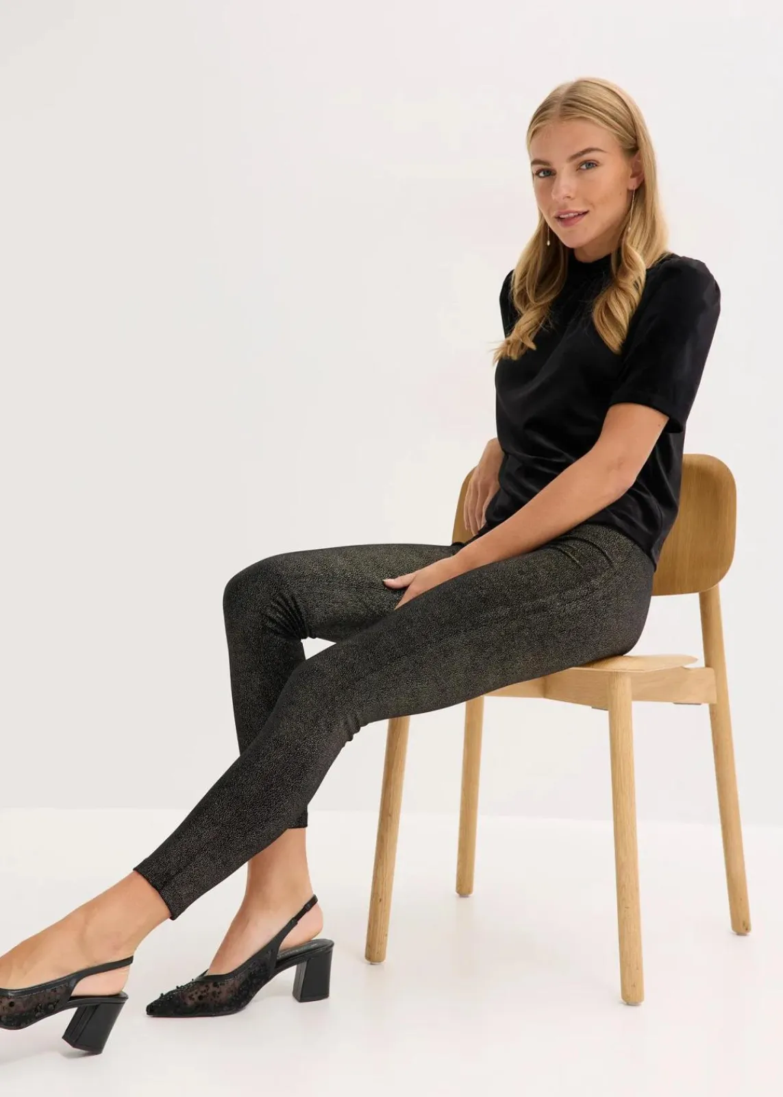 bonprix Hosen|Bekleidung·Kleider^Glitzer Leggings aus Samt schwarz/gold
